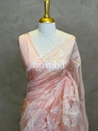 SOFT ORGANZA APPLIQUE EMBROIDERY SAREE