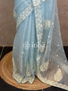 SOFT ORGANZA APPLIQUE EMBROIDERY SAREE