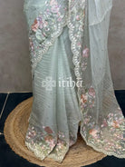 SOFT ORGANZA APPLIQUE EMBROIDERY SAREE