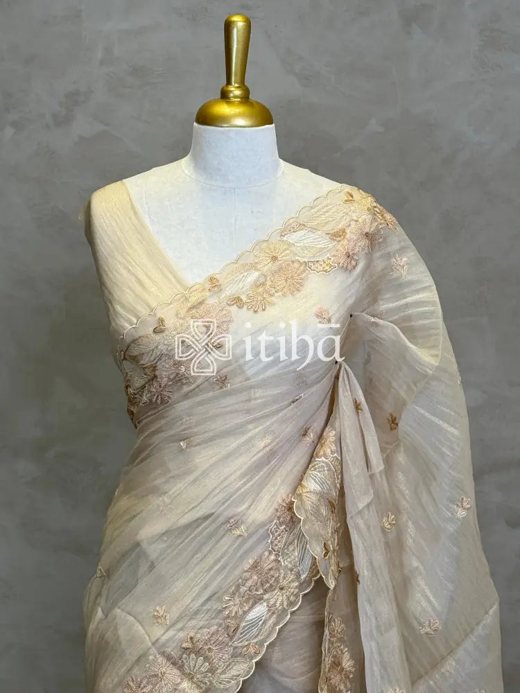 SOFT ORGANZA APPLIQUE EMBROIDERY SAREE