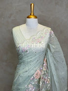 SOFT ORGANZA APPLIQUE EMBROIDERY SAREE