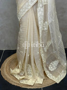 SOFT ORGANZA APPLIQUE EMBROIDERY SAREE