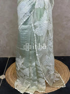 SOFT ORGANZA APPLIQUE EMBROIDERY SAREE