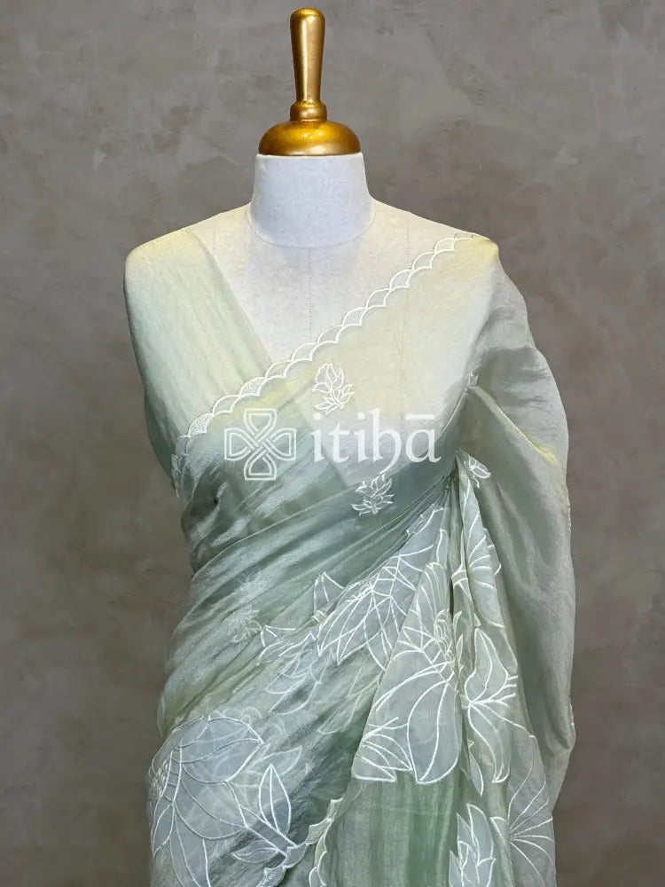 SOFT ORGANZA APPLIQUE EMBROIDERY SAREE