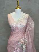 SOFT ORGANZA APPLIQUE EMBROIDERY SAREE
