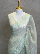 SOFT ORGANZA APPLIQUE EMBROIDERY SAREE