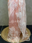 SOFT ORGANZA APPLIQUE EMBROIDERY SAREE