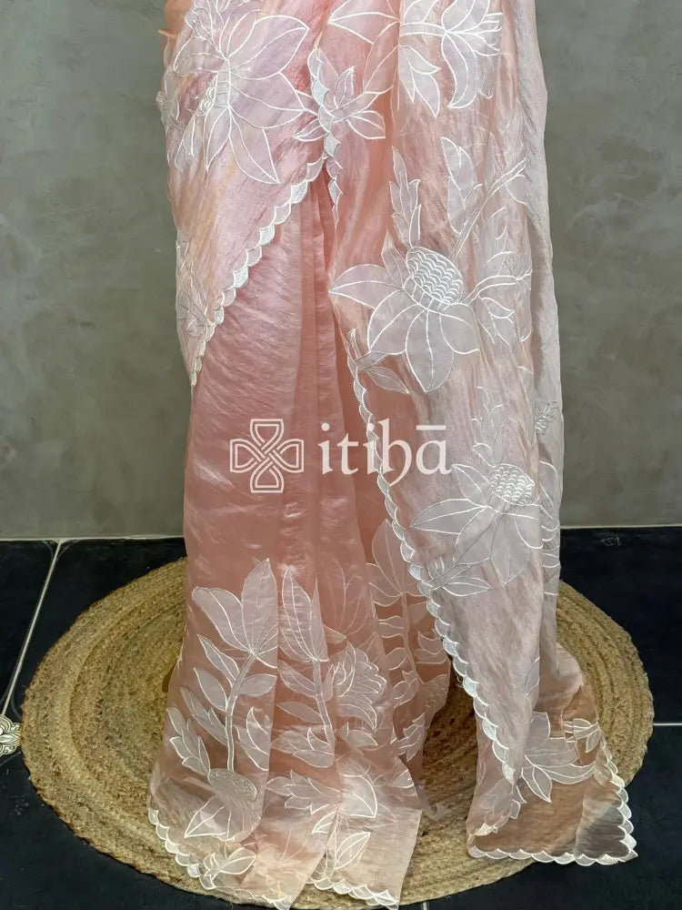 SOFT ORGANZA APPLIQUE EMBROIDERY SAREE