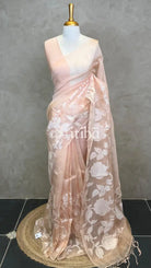 SOFT ORGANZA APPLIQUE EMBROIDERY SAREE