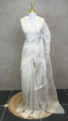 SOFT ORGANZA APPLIQUE EMBROIDERY SAREE