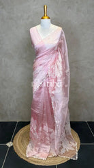SOFT ORGANZA APPLIQUE EMBROIDERY SAREE - Pink