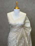 TISSUE CHANDERI APPLIQUE EMBROIDERY SAREE