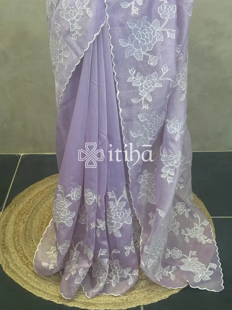 TISSUE CHANDERI APPLIQUE EMBROIDERY SAREE