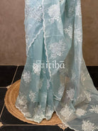 TISSUE CHANDERI APPLIQUE EMBROIDERY SAREE