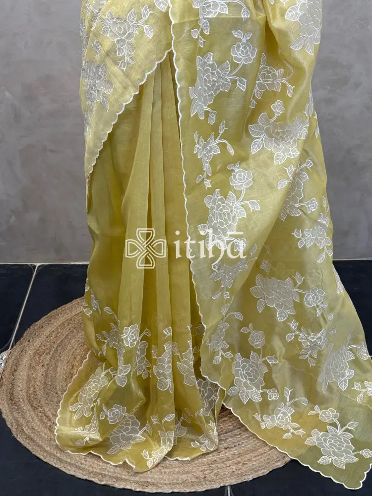 TISSUE CHANDERI APPLIQUE EMBROIDERY SAREE