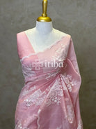 TISSUE CHANDERI APPLIQUE EMBROIDERY SAREE