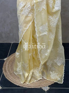 TISSUE CHANDERI APPLIQUE EMBROIDERY SAREE