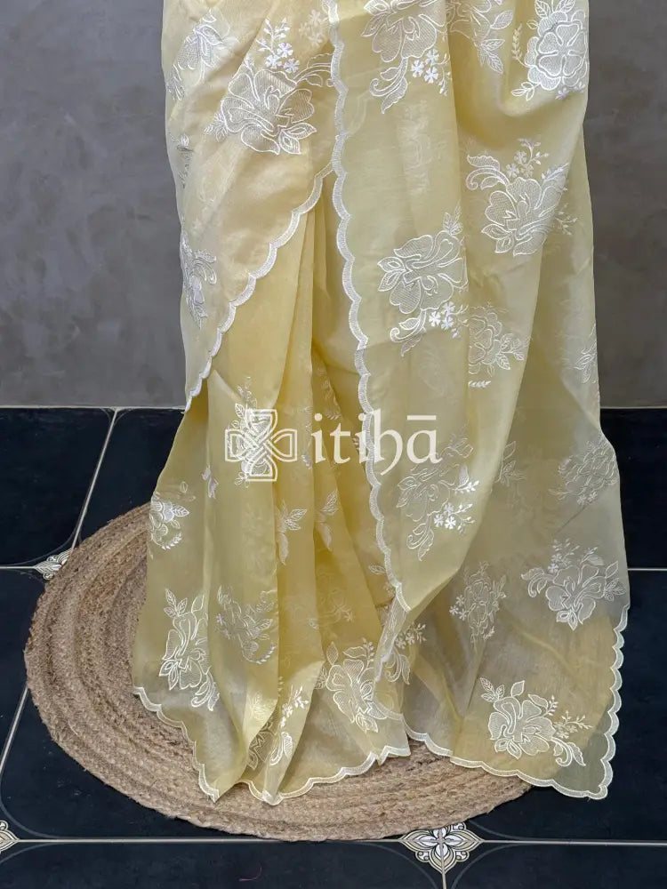 TISSUE CHANDERI APPLIQUE EMBROIDERY SAREE