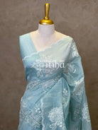 TISSUE CHANDERI APPLIQUE EMBROIDERY SAREE