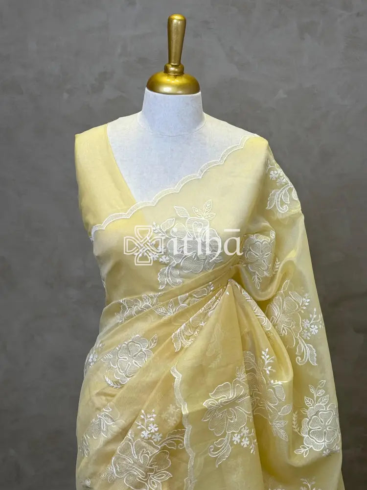 TISSUE CHANDERI APPLIQUE EMBROIDERY SAREE