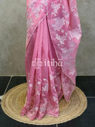 TISSUE CHANDERI APPLIQUE EMBROIDERY SAREE
