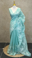 TISSUE CHANDERI APPLIQUE EMBROIDERY SAREE - PASTEL MINT GREEN