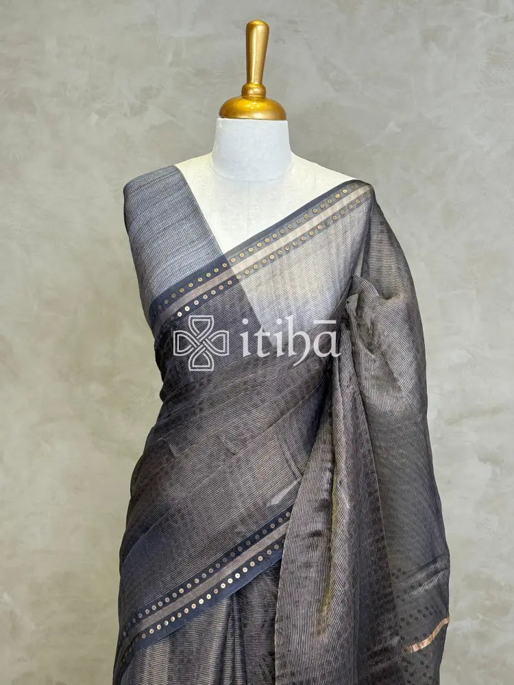 KORA MUSLIN SAREE - GREYISH BLUE