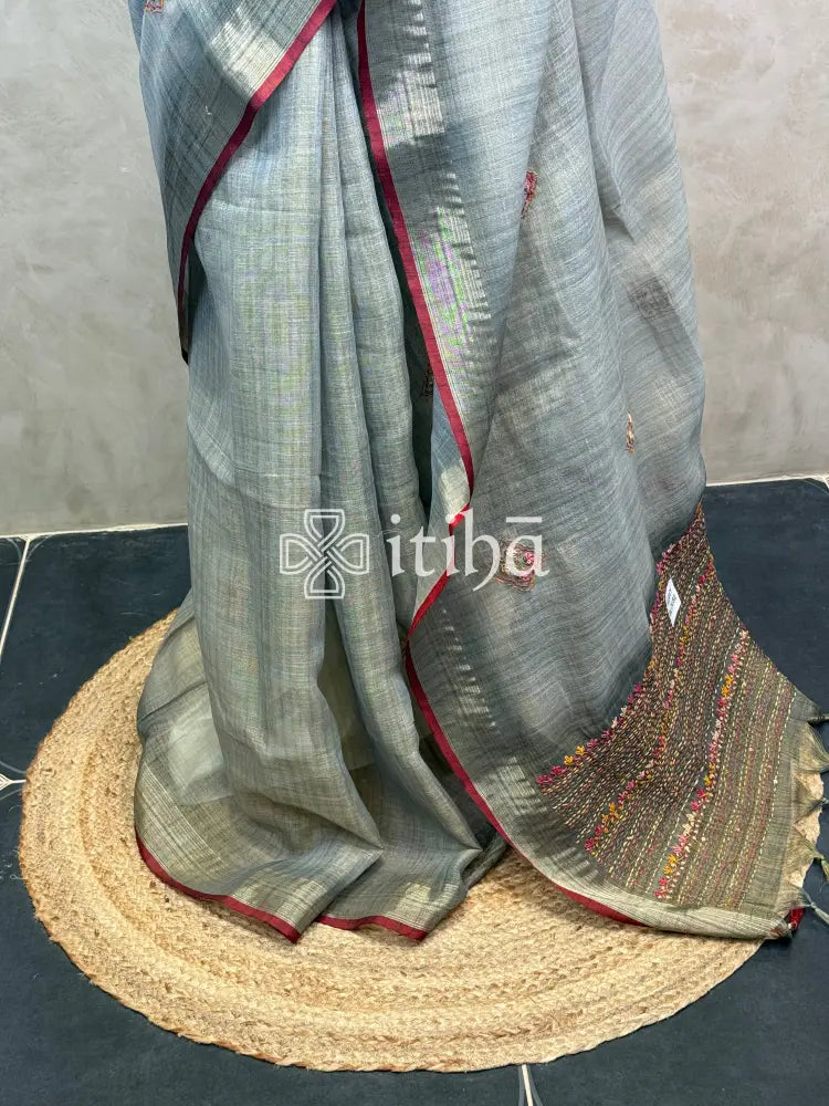 TISSUE LINEN EMBROIDERY SAREE