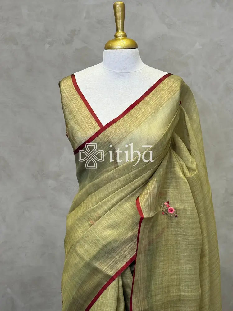 TISSUE LINEN EMBROIDERY SAREE
