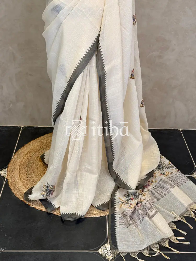 TISSUE LINEN EMBROIDERY SAREE