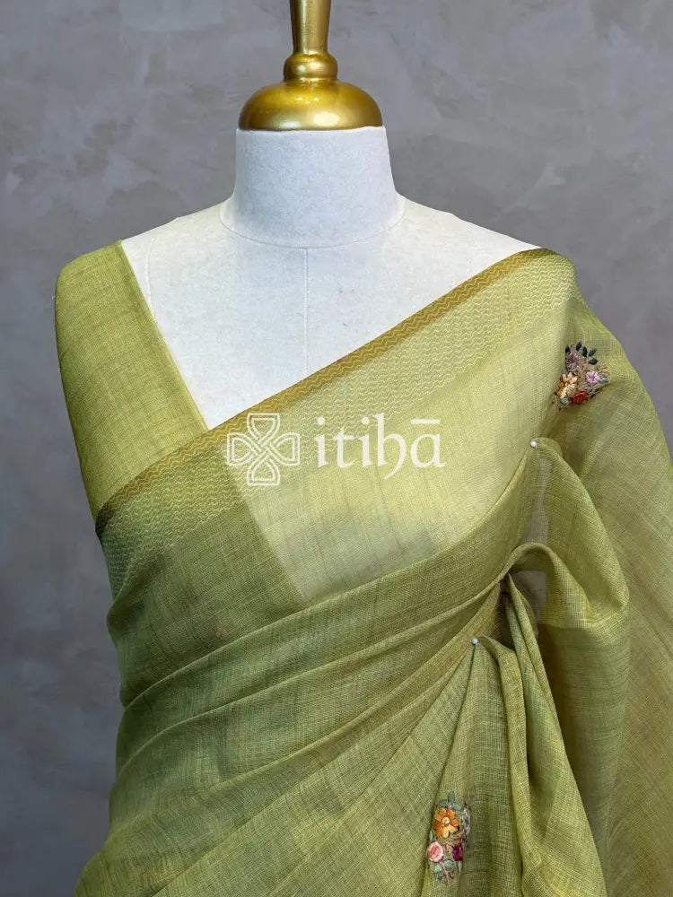 TISSUE LINEN EMBROIDERY SAREE