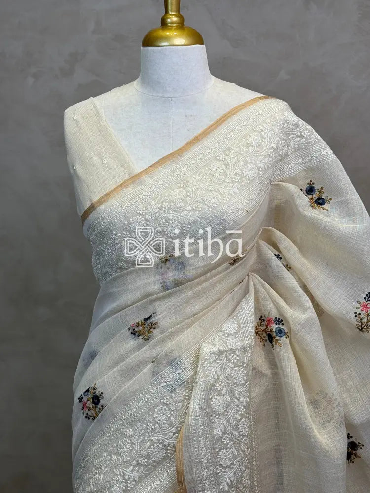 TISSUE LINEN EMBROIDERY SAREE