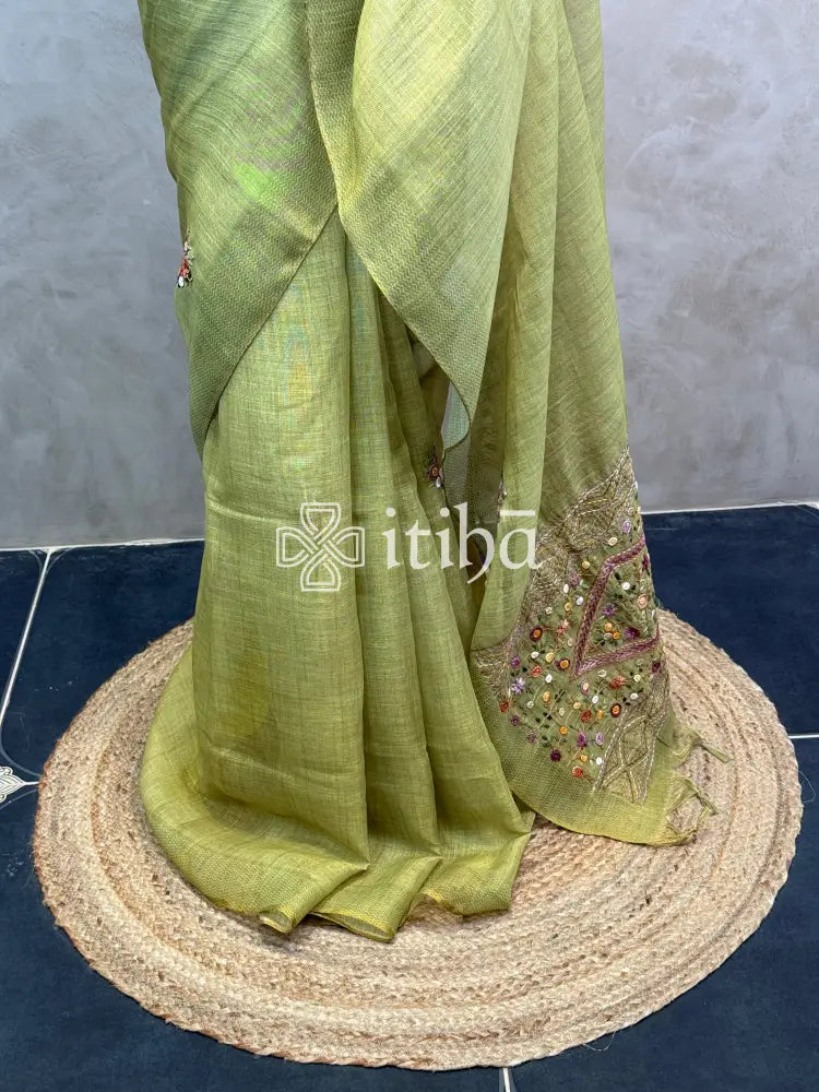 TISSUE LINEN EMBROIDERY SAREE
