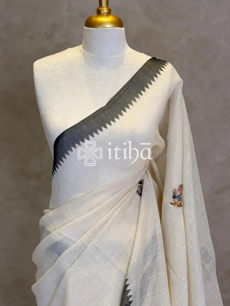 TISSUE LINEN EMBROIDERY SAREE