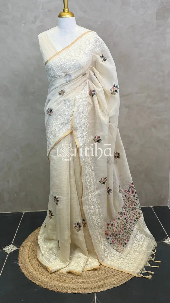 TISSUE LINEN EMBROIDERY SAREE
