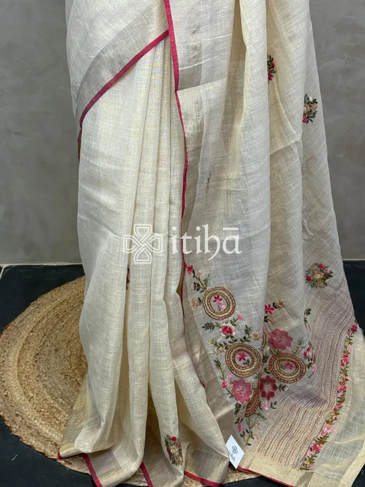 TISSUE LINEN EMBROIDERY SAREE