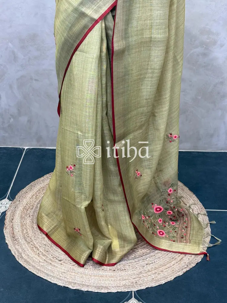 TISSUE LINEN EMBROIDERY SAREE