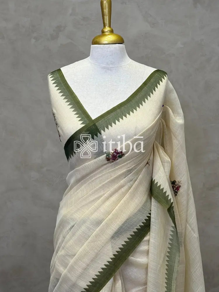 TISSUE LINEN EMBROIDERY SAREE