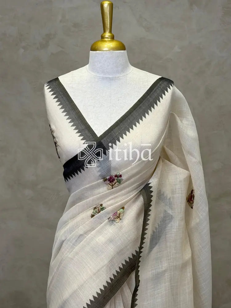 TISSUE LINEN EMBROIDERY SAREE