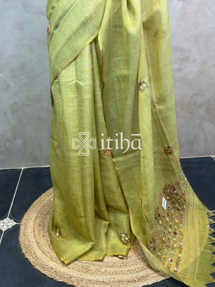 TISSUE LINEN EMBROIDERY SAREE