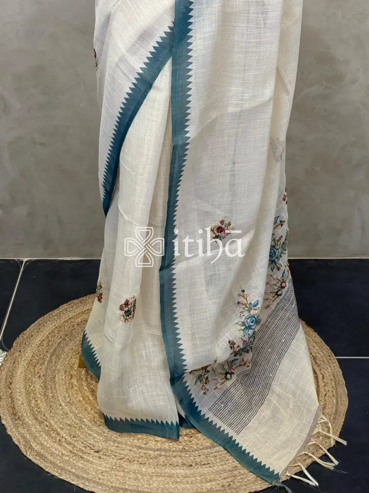 TISSUE LINEN EMBROIDERY SAREE