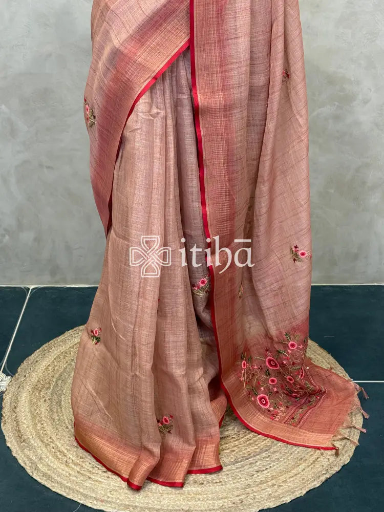 TISSUE LINEN EMBROIDERY SAREE