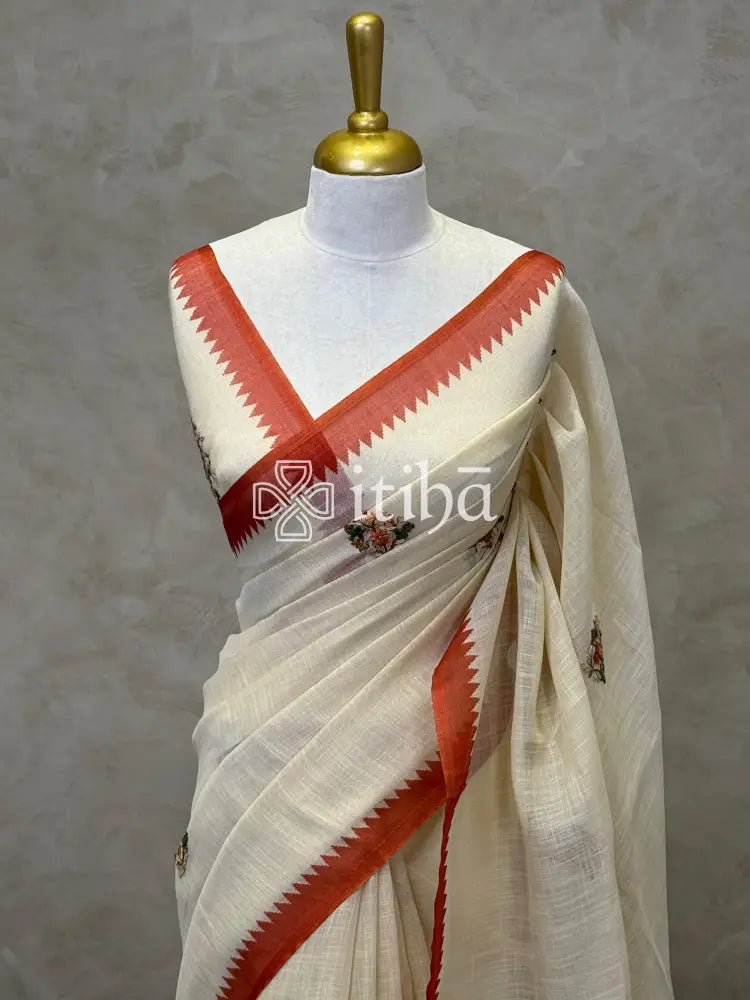 TISSUE LINEN EMBROIDERY SAREE