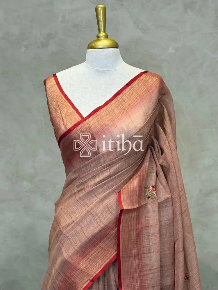 TISSUE LINEN EMBROIDERY SAREE
