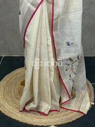 TISSUE LINEN EMBROIDERY SAREE - CREAM