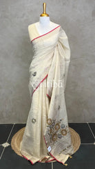 TISSUE LINEN EMBROIDERY SAREE - Grey