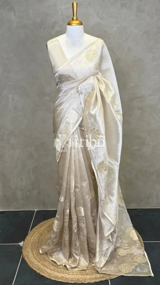 TISSUE ORGANZA APPLIQUE EMBROIDERY SAREE