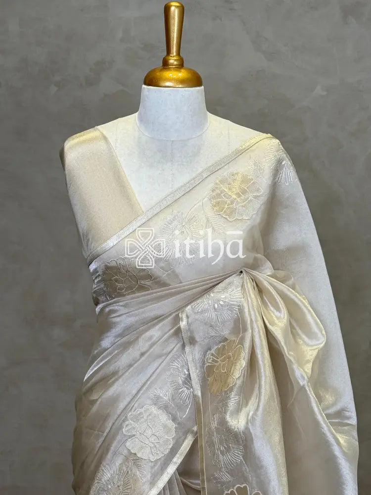 TISSUE ORGANZA APPLIQUE EMBROIDERY SAREE
