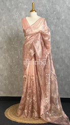 TISSUE ORGANZA APPLIQUE EMBROIDERY SAREE - DUSTY BLUSH PINK