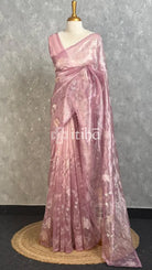 TISSUE ORGANZA APPLIQUE EMBROIDERY SAREE - DUSTY MAUVE PINK